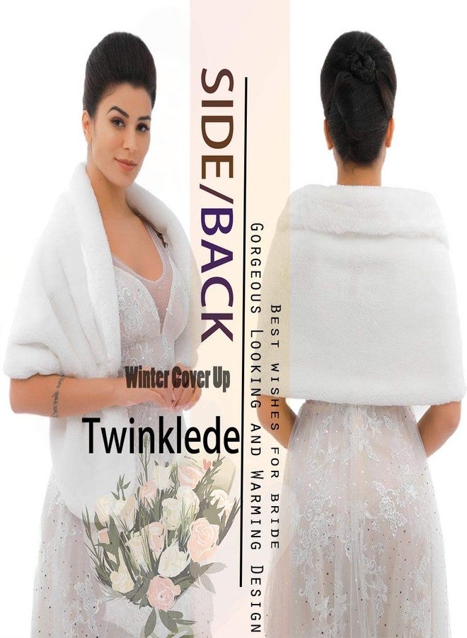 TWINKLEDE Wedding Faux Fur Shawl and Scarfs Bridal Fur Wraps and Shawls Winter Fur Stole for Brides and Bridesmaids(White) - Image 3